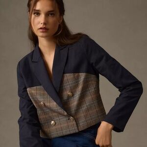 Jason Wu Cropped Linen Plaid Blazer